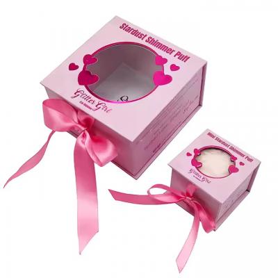 Pink Magnetic Box for Makeup Tool Powder Puff Gift Box With Window